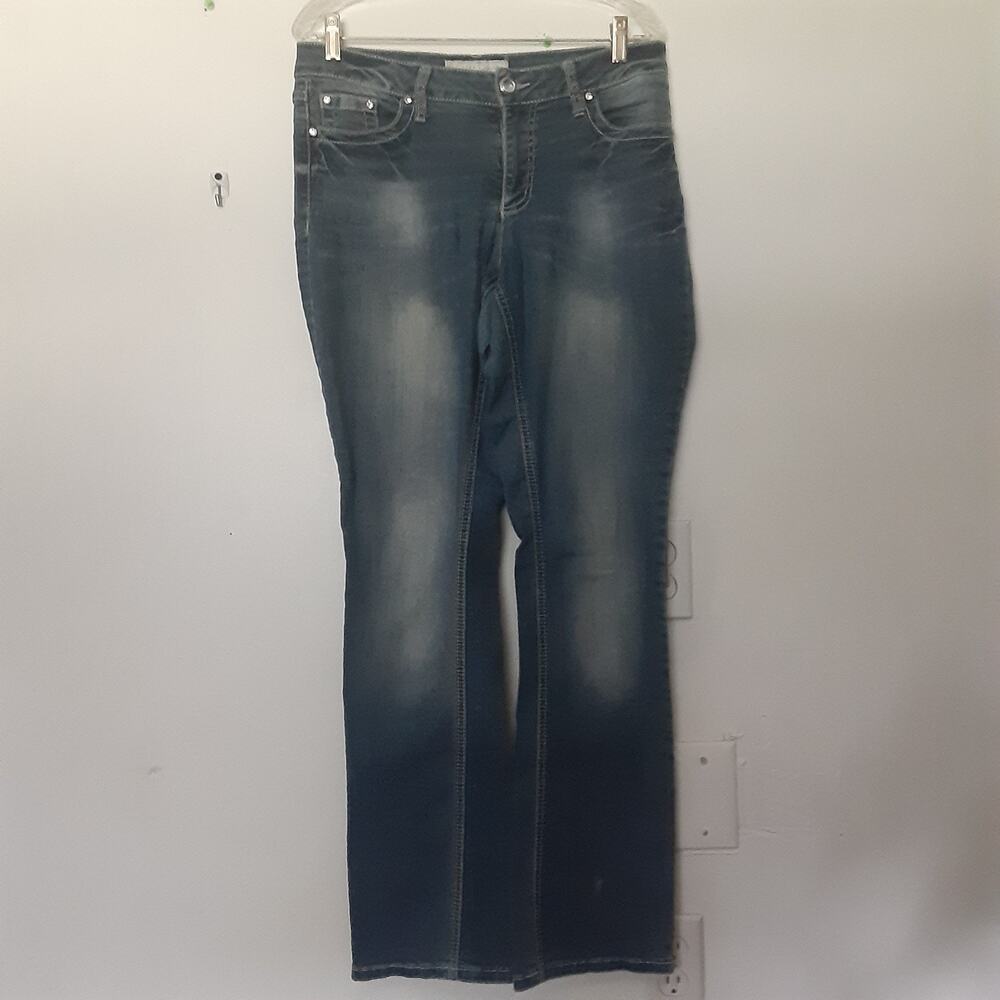 Denim Womans Jeans Contemporary Medium Wash Distressed Blue Size 10